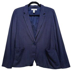 Chicos Womens Knit Polka Dot Blazer Size 1 (8/10)Navy White Blue Stretch